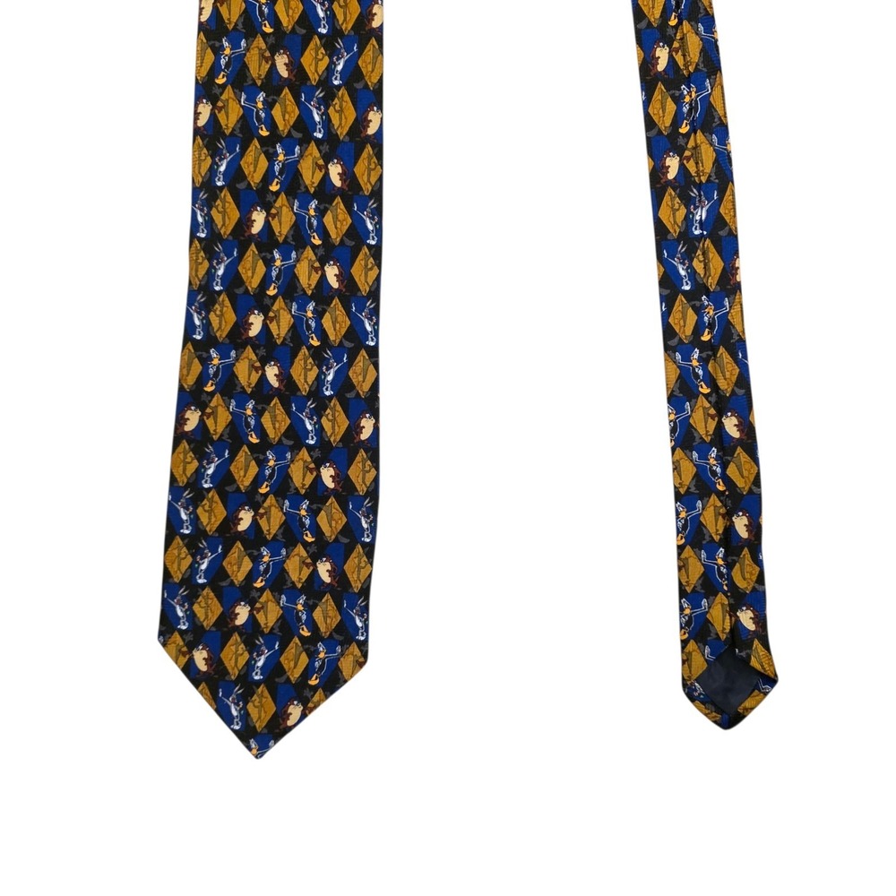 Looney Tunes Mania Black Blue Gold Diamond Taz Daffy Bugs Bunny Cartoon Tie